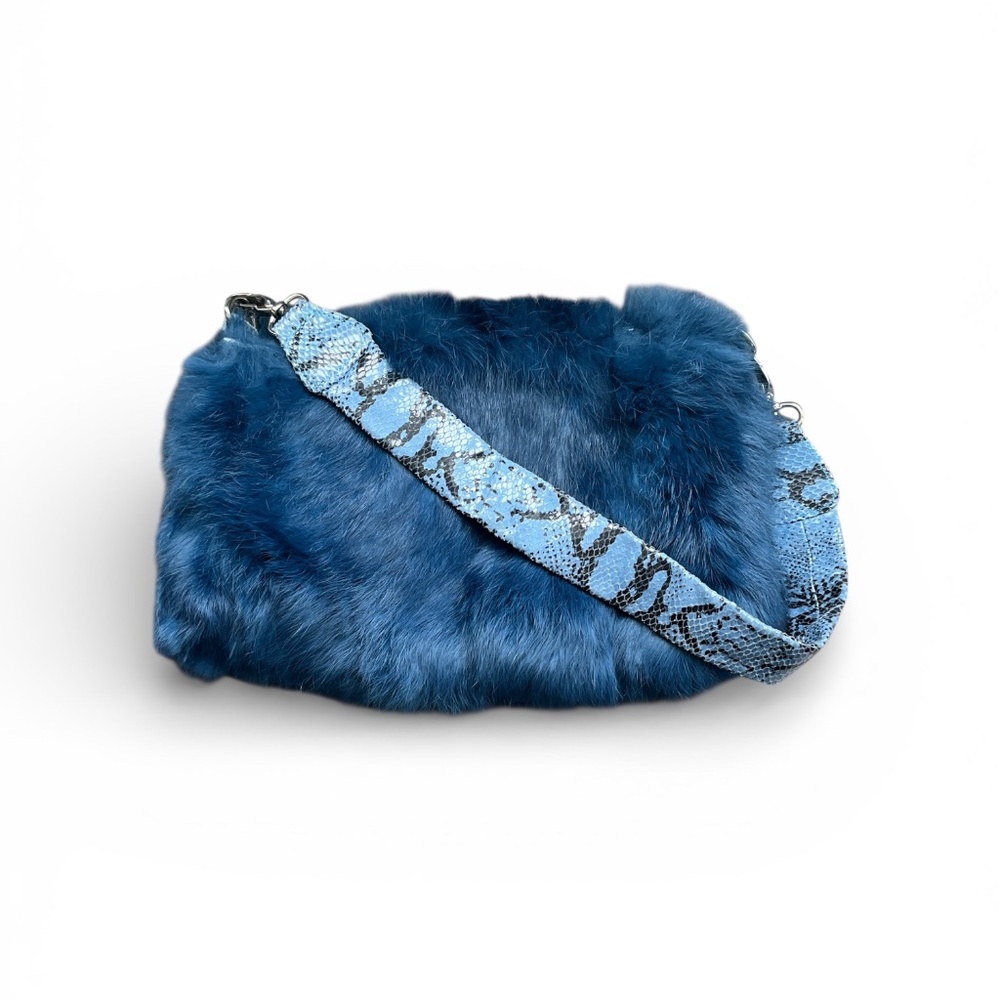 NWOT Besso Navy Faux Fur Snakeskin Trim Mini Shoulder Bag